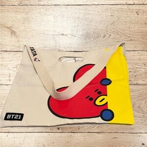 TATA BT21 (BTS) Reusable Tote Bag — Cream, Red, Blue, and Yellow